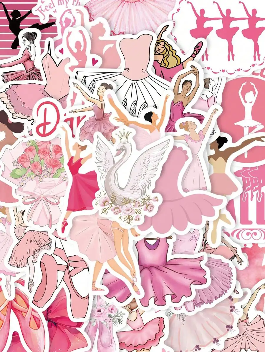 50 adesivos decorativos à prova d'água de bailarina rosa para papelaria, caderno, bagagem, laptop.