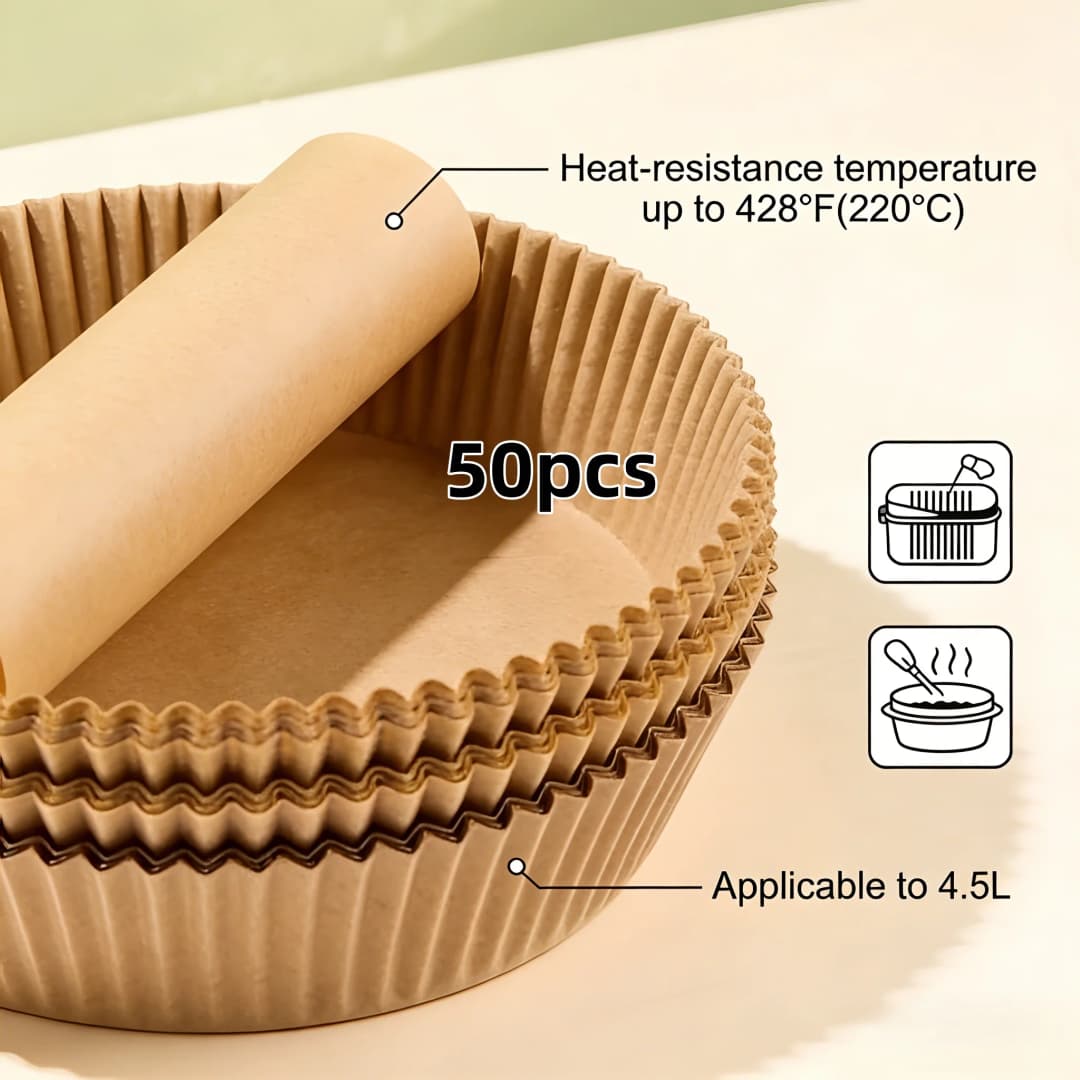 50 unidades de papel manteiga redondo descartável para assar – Forros antiaderentes de grande quantidade, convenientes para uso em forno e fritadeira a ar.