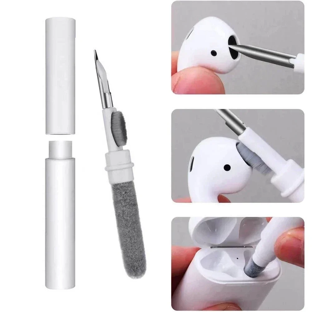 1. Kit de Limpeza 3 em 1 para Fones de Ouvido Bluetooth: Caneta Multifuncional com Escova para AirPods Pro 3 2 1 e Estojo de Carregamento - Limpeza Profunda