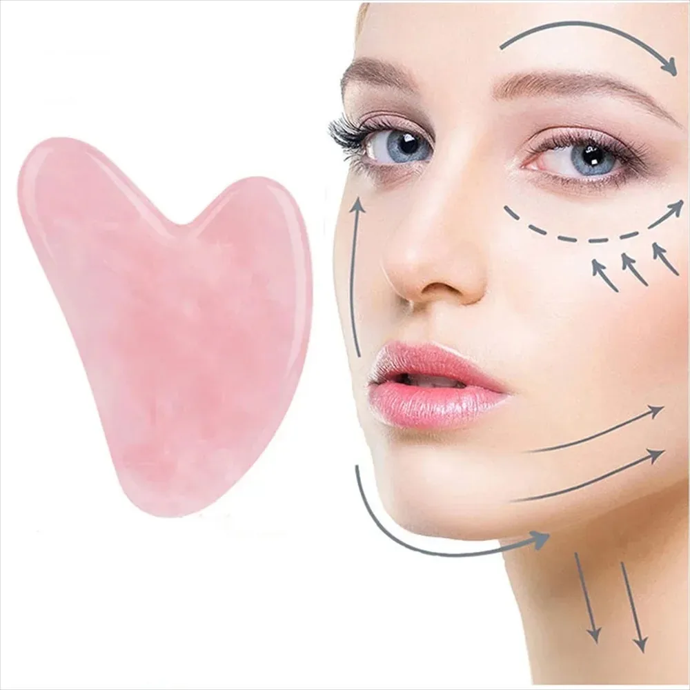 Raspador de Gua Sha de Pedra Natural de Jade e Quartzo Rosa, Ferramentas Faciais de Gua Sha, Massageador Facial para Lifting e Firmeza da Pele, Placa de Massagem Guasha