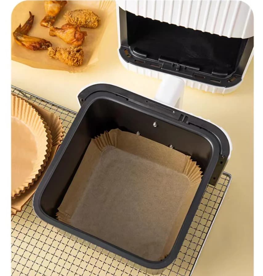 Papel para assar, resistente a altas temperaturas, antiaderente, papel absorvente de óleo, forno, papel de silicone quadrado para churrasco, fritadeira a ar.