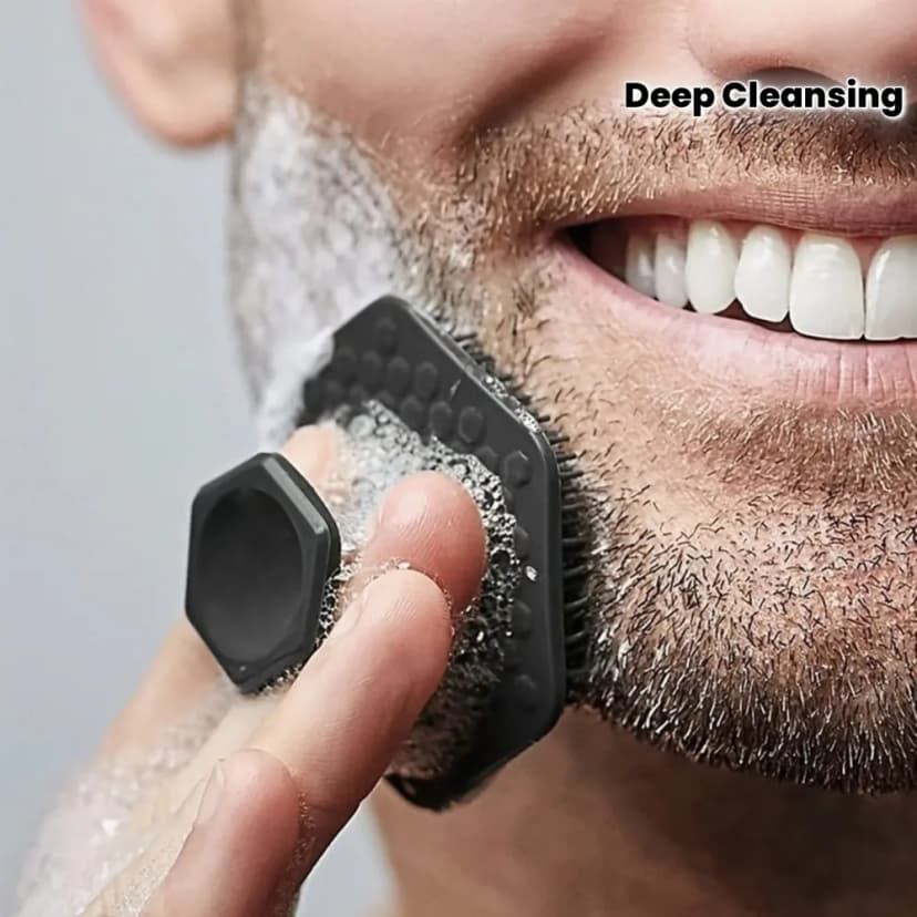 1 escova de barba masculina, com design de cerdas macias para melhorar a experiência de barbear, ferramenta de limpeza profunda com função de massagem leve na pele - design ergonômico que torna o barbear mais conveniente e suave, uma ótima opção para presentear namorados e família.