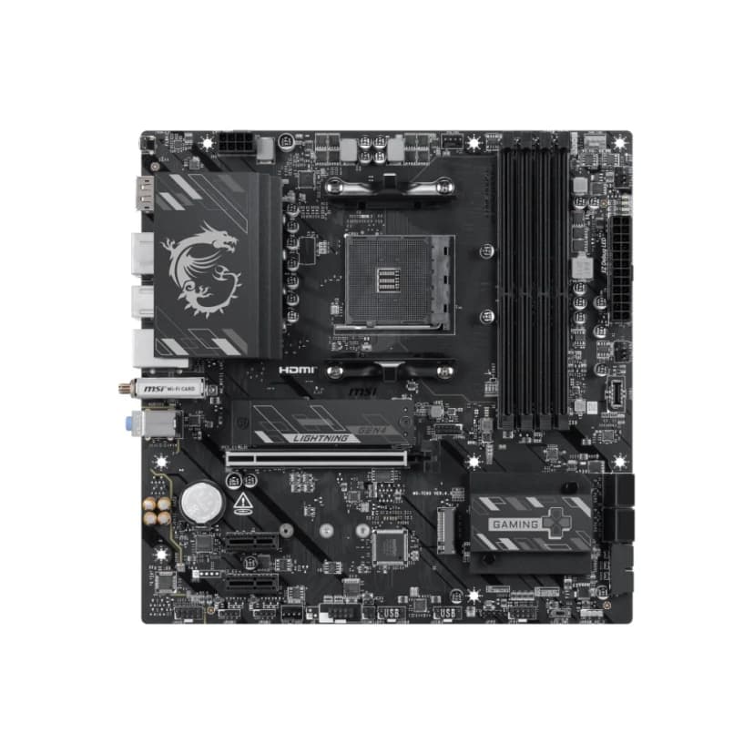 Placa-Mãe MSI B550M Gaming Plus WiFi6E, AMD AM4, Micro ATX, DDR4, Wi-Fi 6E, Bluetooth 5.2, Preto e Prata - B550M GAMING PLUS WIFI6E