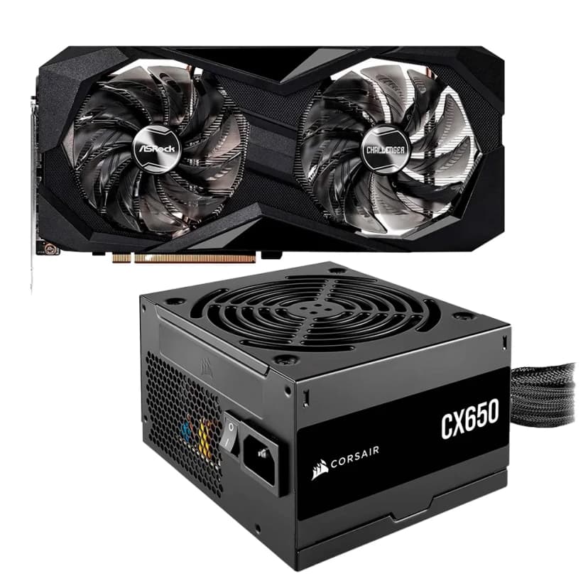 Placa de Vídeo RX 7600 Challenger ASRock + Fonte Corsair CX Series CX650, 650W, 80 Plus Bronze