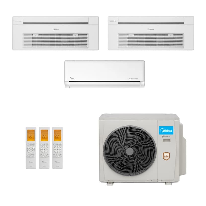 Ar-Condicionado Multi Split Inverter Midea 27.000 (1x Evap HW 9.000 + 2x Evap Cassete 1 Via 12.000) Quente/Frio 220V