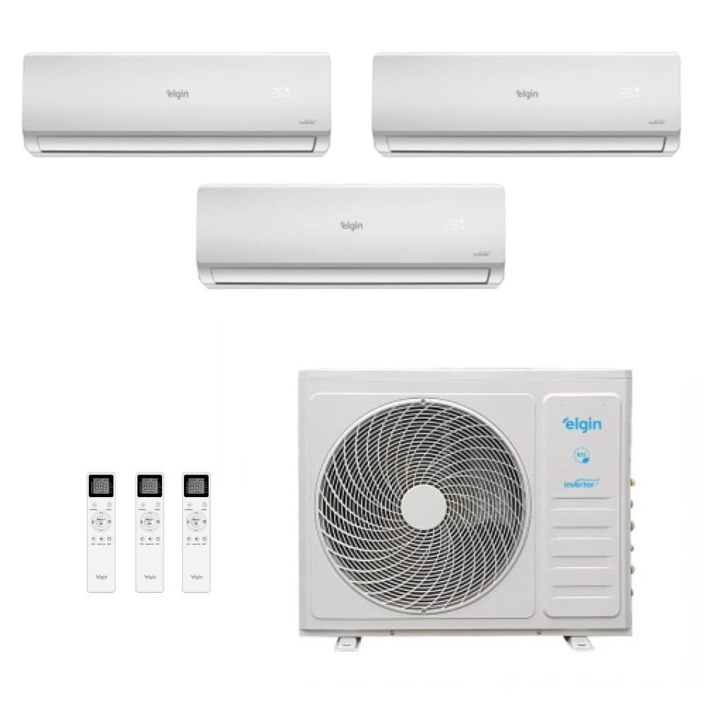 Ar-Condicionado Tri Split Inverter Elgin 27.000 (1x Evap HW 9.000 + 1x Evap HW 12.000 + 1x Evap HW 18.000) Quente/Frio 220V